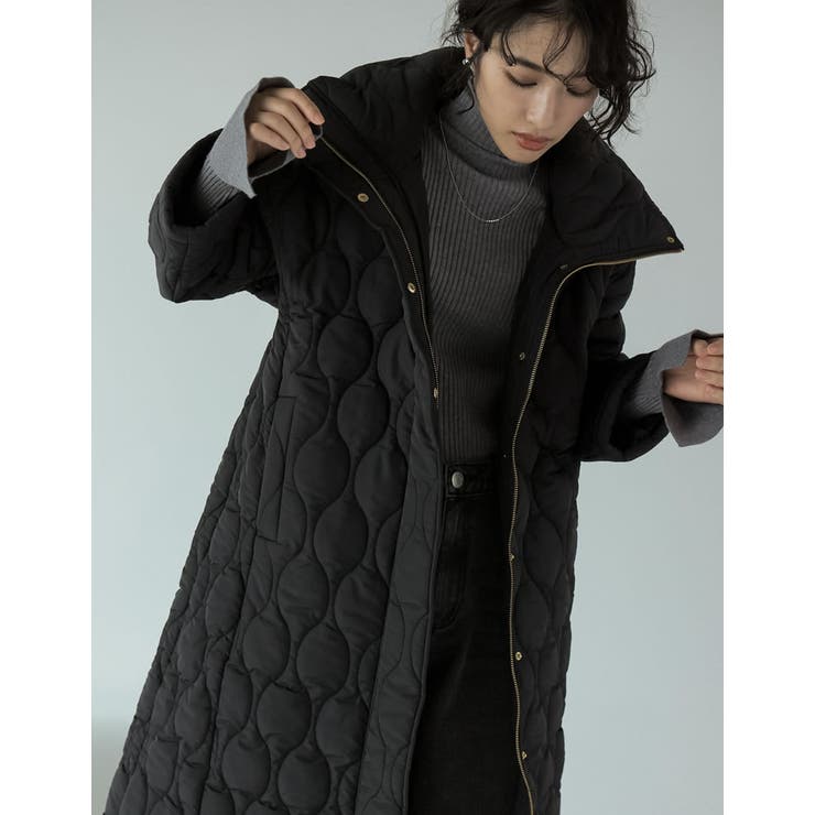 中綿リサイクルタフタキルティングスタンドカラーフレアロングコート | Re:EDIT | 詳細画像13 