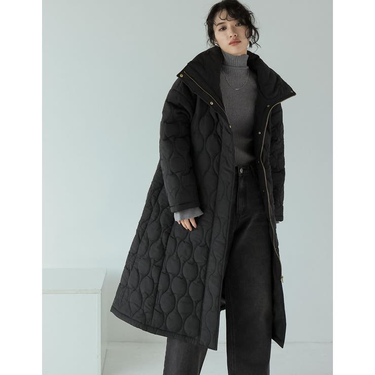 中綿リサイクルタフタキルティングスタンドカラーフレアロングコート | Re:EDIT | 詳細画像2 