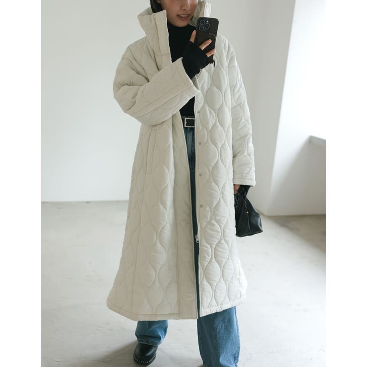 中綿リサイクルタフタキルティングスタンドカラーフレアロングコート | Re:EDIT | 詳細画像21 