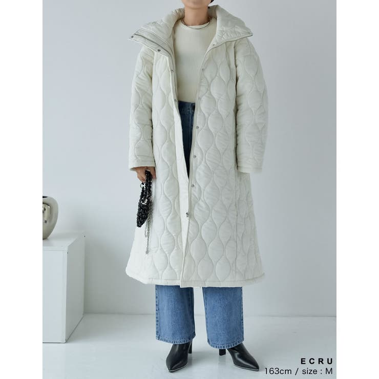 中綿リサイクルタフタキルティングスタンドカラーフレアロングコート | Re:EDIT | 詳細画像25 