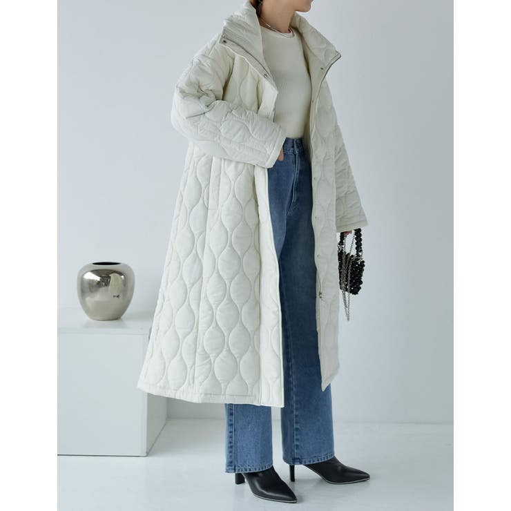 中綿リサイクルタフタキルティングスタンドカラーフレアロングコート | Re:EDIT | 詳細画像28 