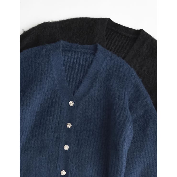 VERYコラボ]起毛シャギーシルバービジューボタンニットカーディガン
