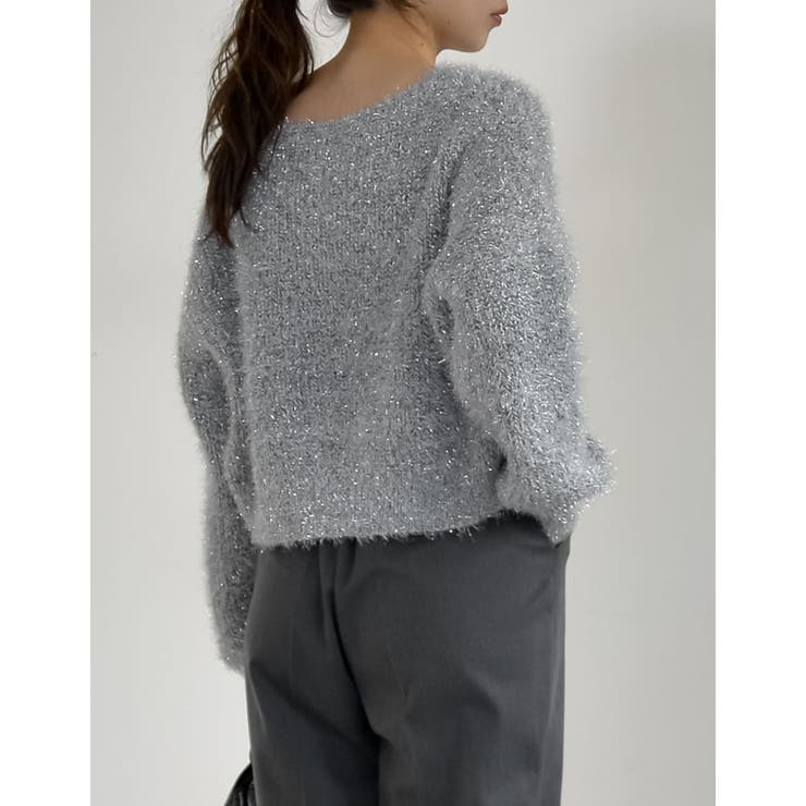 ラメミックスクロップド丈シャギーニットトップス[品番：GS000021833
