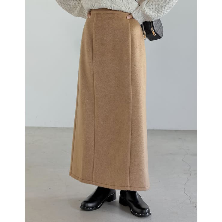 キャメルベージュ(004) | [低身長/高身長サイズ有]メルトンシャギーナロースカート | Re:EDIT