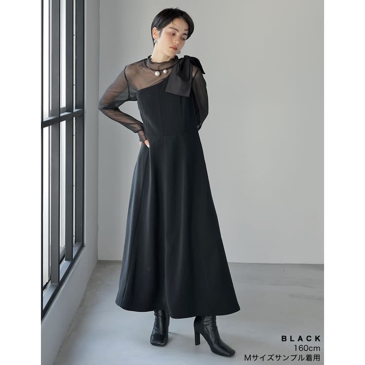 KAREN MILLEN ミディドレス フレア ワンショルダー リボン rienda | オフショルダースウェットミニフレアワンピース