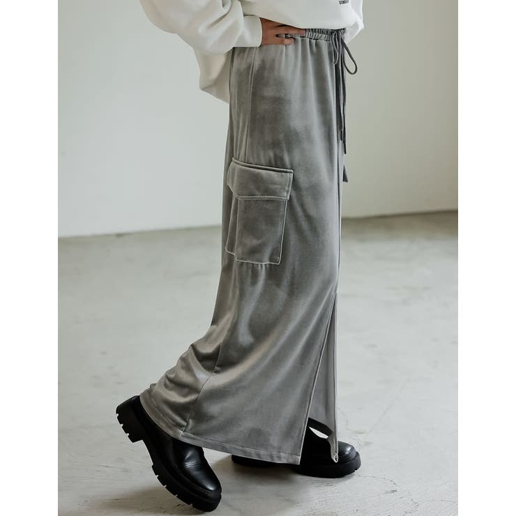 [低身長/高身長サイズ有]カットベロアスリットカーゴスカート | Re:EDIT | 詳細画像4 