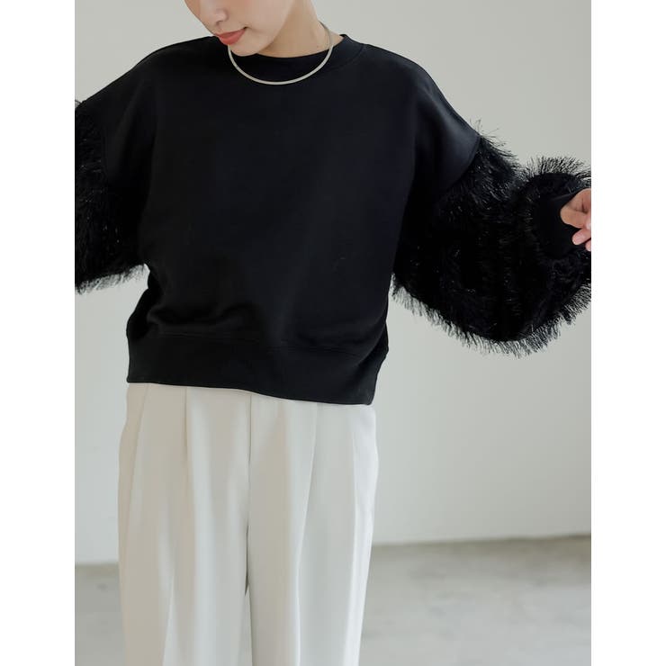 ラメフェザースリーブ裏毛ショート丈プルオーバー | Re:EDIT | 詳細画像15 