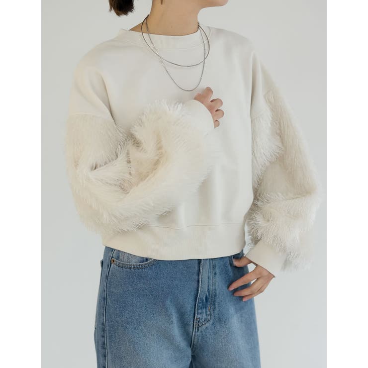 ラメフェザースリーブ裏毛ショート丈プルオーバー | Re:EDIT | 詳細画像3 