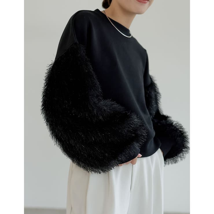 ラメフェザースリーブ裏毛ショート丈プルオーバー | Re:EDIT | 詳細画像4 