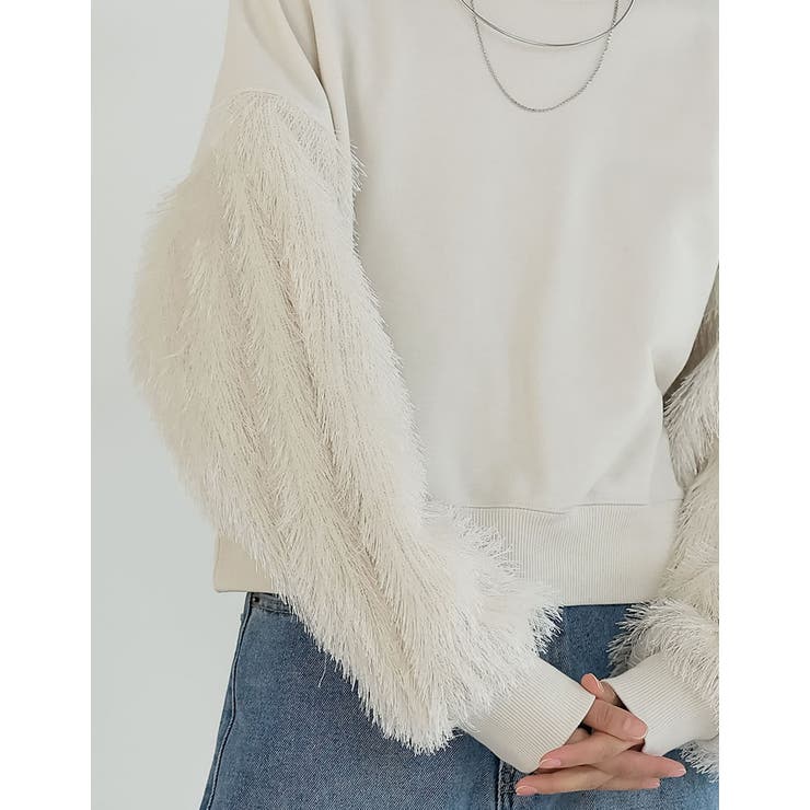 ラメフェザースリーブ裏毛ショート丈プルオーバー | Re:EDIT | 詳細画像8 