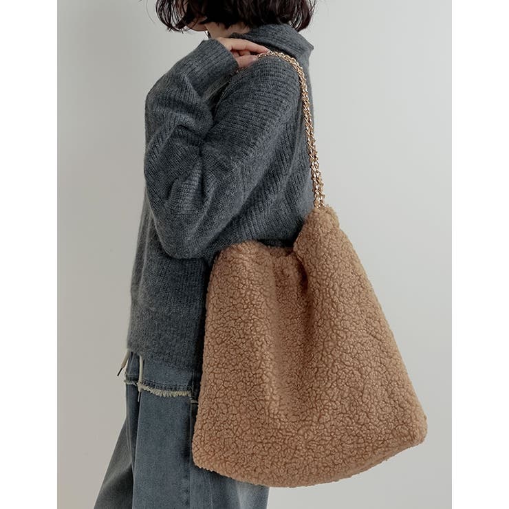 キャメル(007) | [2点セット]ミニポーチ付テディボアチェーンストラップバッグ | Re:EDIT