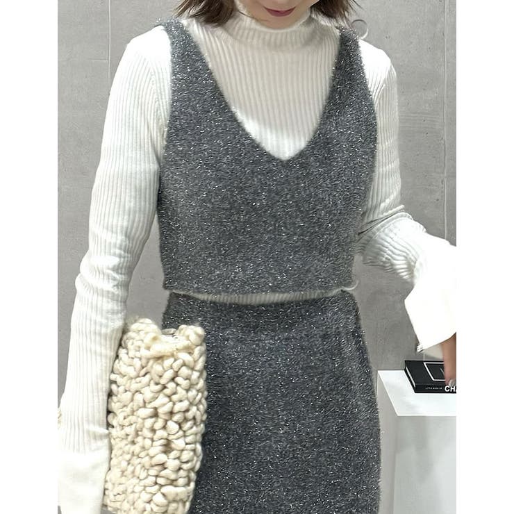 チャコールグレー(006) | ラメフェザーニットビスチェ | Re:EDIT