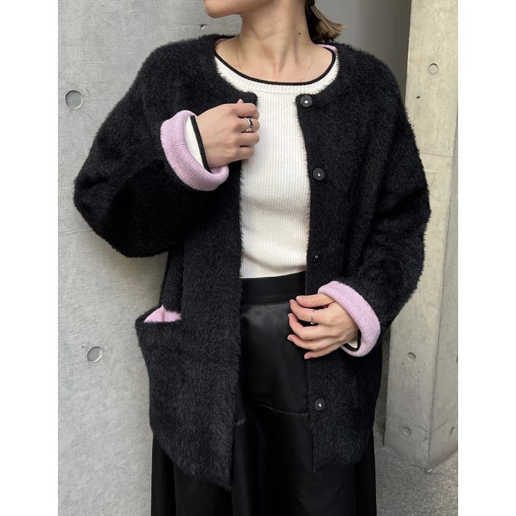 ラメ配色ノーカラーニットコート | Re:EDIT | 詳細画像4 