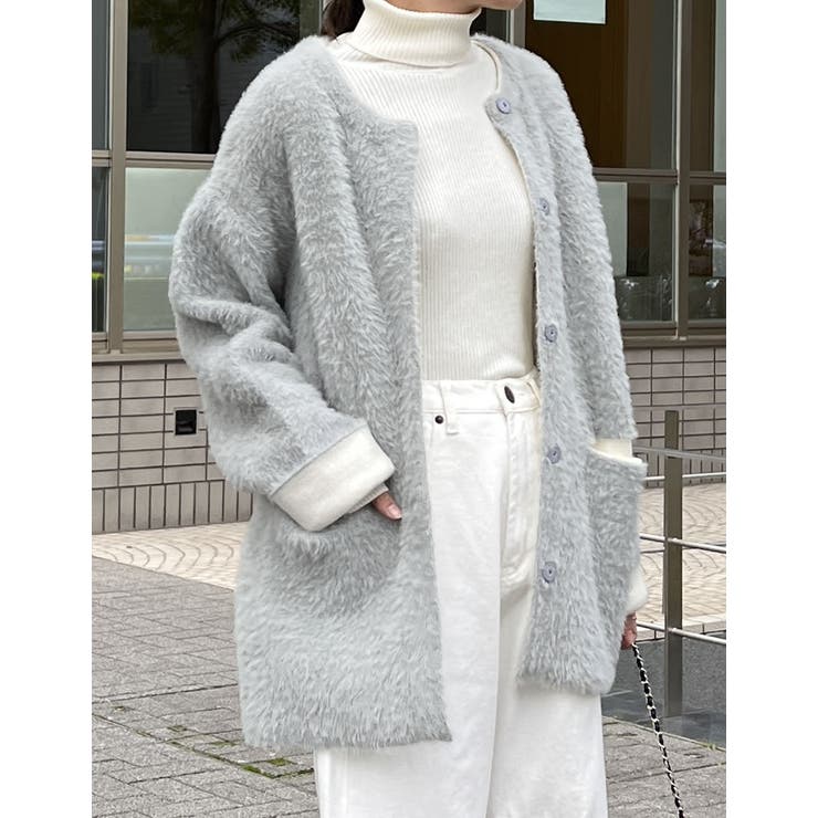 ラメ配色ノーカラーニットコート | Re:EDIT | 詳細画像9 