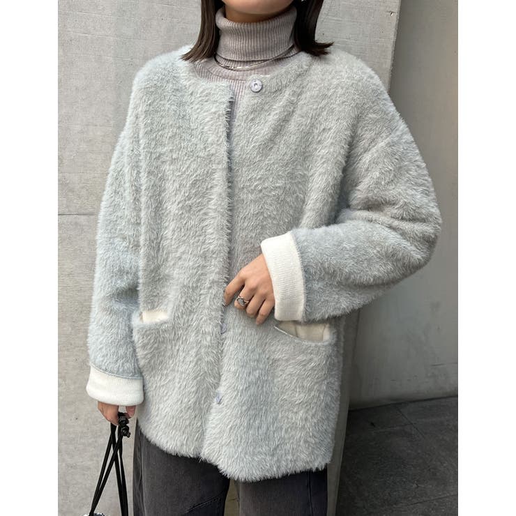 ラメ配色ノーカラーニットコート | Re:EDIT | 詳細画像10 