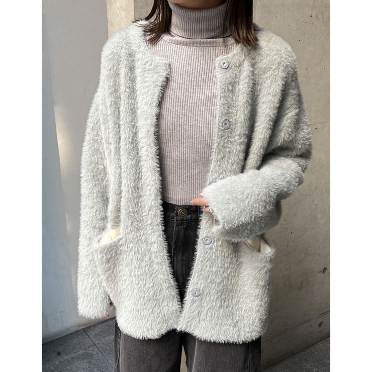 ラメ配色ノーカラーニットコート | Re:EDIT | 詳細画像24 