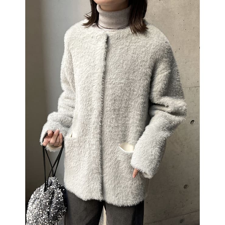 ラメ配色ノーカラーニットコート | Re:EDIT | 詳細画像29 