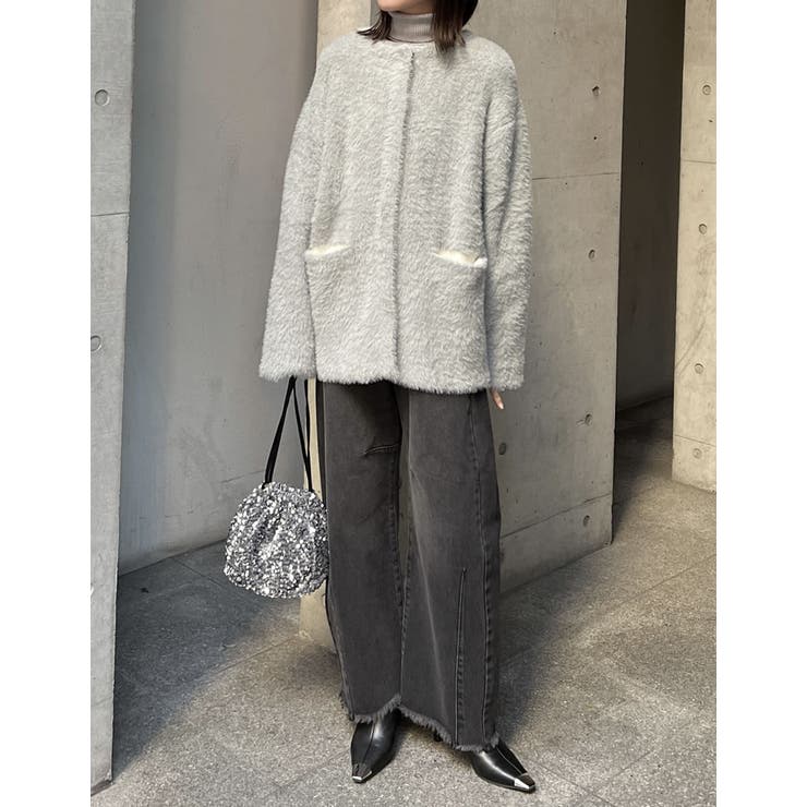 ラメ配色ノーカラーニットコート | Re:EDIT | 詳細画像30 