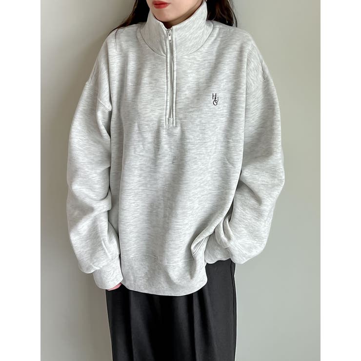 ポイント杢オートミール(004) | 選べる裏起毛オーバーサイズハーフジップスウェット | Re:EDIT