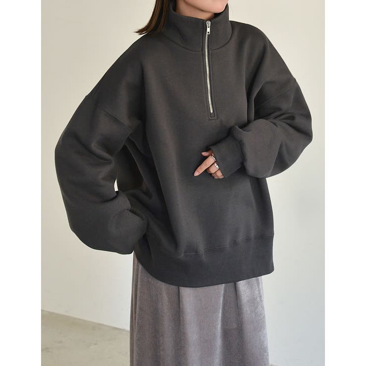 ポイントチャコール(006) | 選べる裏起毛オーバーサイズハーフジップスウェット | Re:EDIT