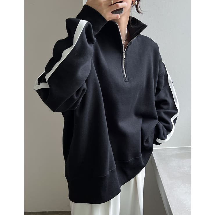 ラインブラック(101) | 選べる裏起毛オーバーサイズハーフジップスウェット | Re:EDIT