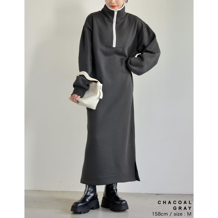 [低身長サイズ有]裏起毛ハーフジップワンピース | Re:EDIT | 詳細画像12 