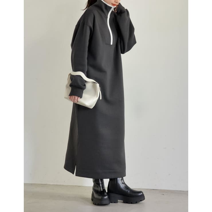 [低身長サイズ有]裏起毛ハーフジップワンピース | Re:EDIT | 詳細画像14 