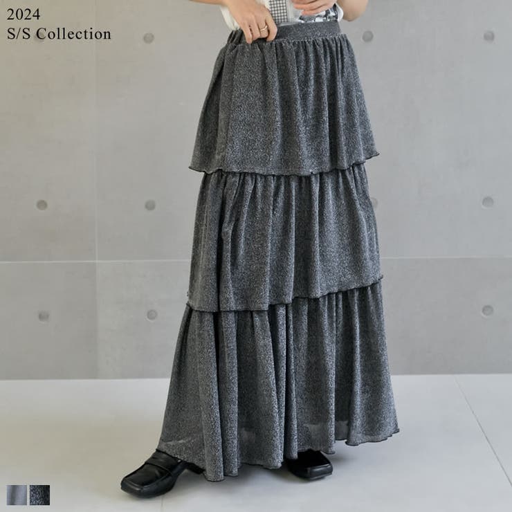 [低身長サイズ有]ラメグリッターティアードスカート | Re:EDIT | 詳細画像1 