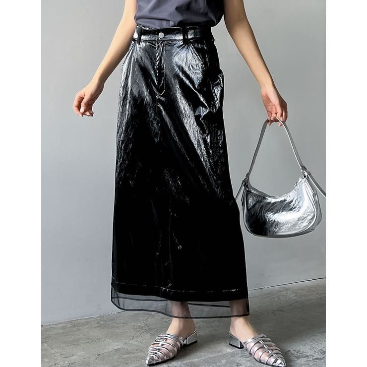 [低身長サイズ有]メタリックフェイクレザー×オーガンジータイトスカート | Re:EDIT | 詳細画像3 