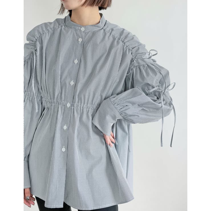 ストライプギャザーリボンブラウス | Re:EDIT | 詳細画像4 