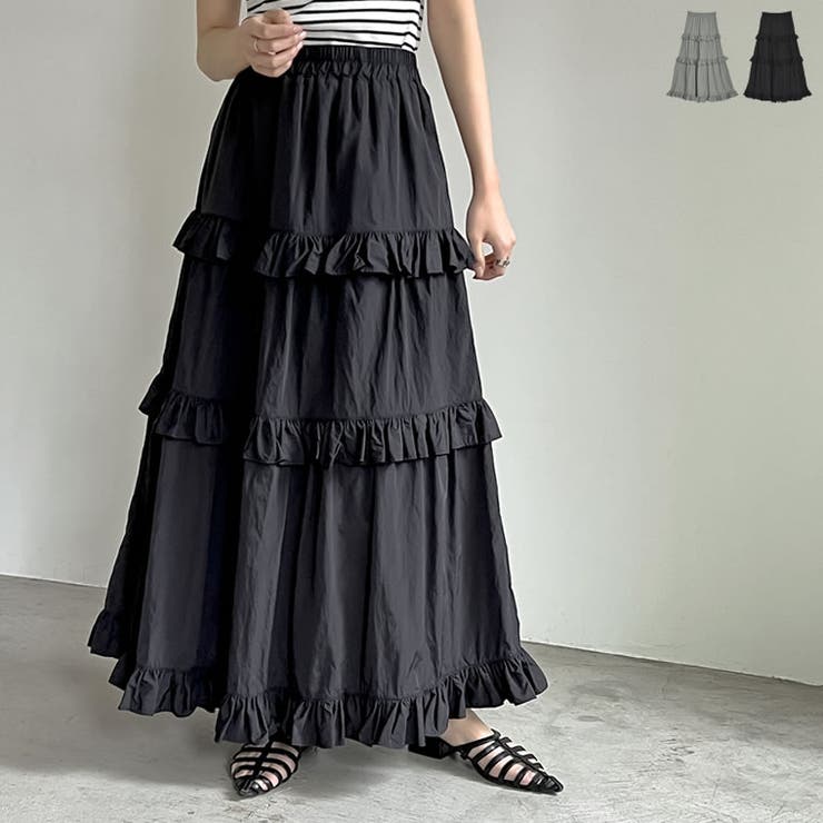 [低身長サイズ有]ナイロンタフタフリルティアードスカート | Re:EDIT | 詳細画像1 