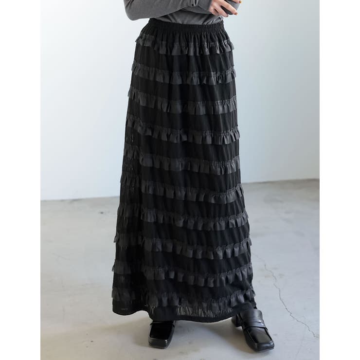 [低身長サイズ有]フリルジャガードカットソーナロースカート | Re:EDIT | 詳細画像4 