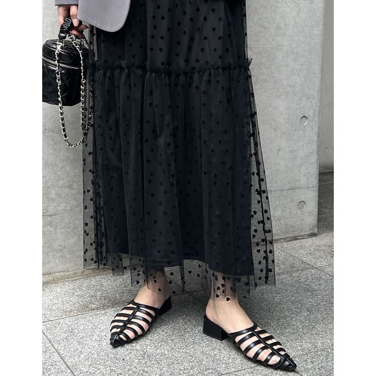 [低身長/高身長サイズ有]ハートフロッキーチュールフレアスカート | Re:EDIT | 詳細画像9 