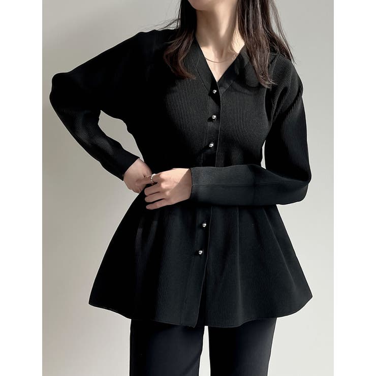商品画像：idem（イデム）の「velours ribbon peplum cardigan / リボン 4