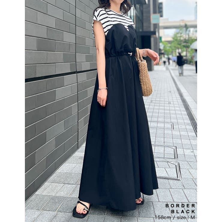 ノースリーブ ワンピース フレアスカート 切り替え ドッキング ノースリーブ ドッキングフレアワンピース[品番：ADEW0004496