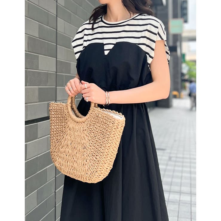 フレンチスリーブカットソー切り替えドロストフレアドッキングワンピース | Re:EDIT | 詳細画像13 