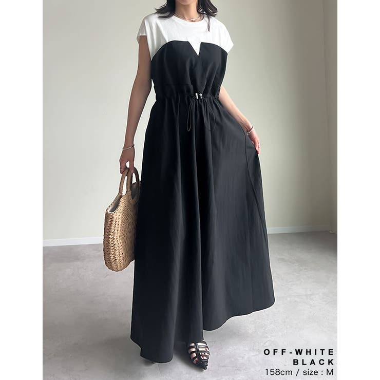 フレンチスリーブカットソー切り替えドロストフレアドッキングワンピース | Re:EDIT | 詳細画像15 