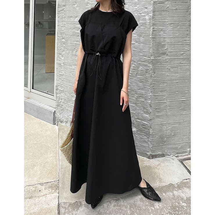 フレンチスリーブカットソー切り替えドロストフレアドッキングワンピース | Re:EDIT | 詳細画像2 