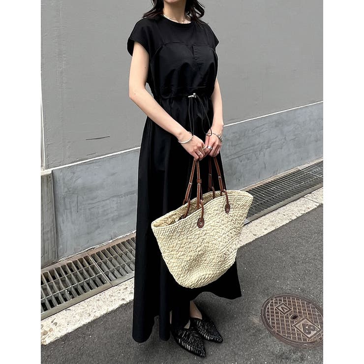 フレンチスリーブカットソー切り替えドロストフレアドッキングワンピース | Re:EDIT | 詳細画像10 