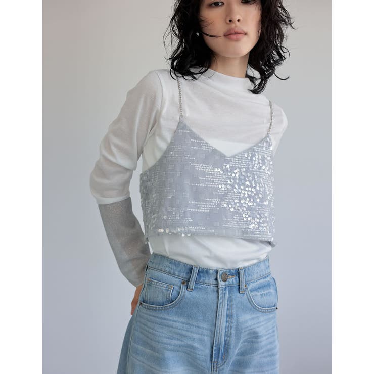 [2024SS PRE ORDER]プチハイネックラメスリーブシアートップス | Re:EDIT | 詳細画像6 