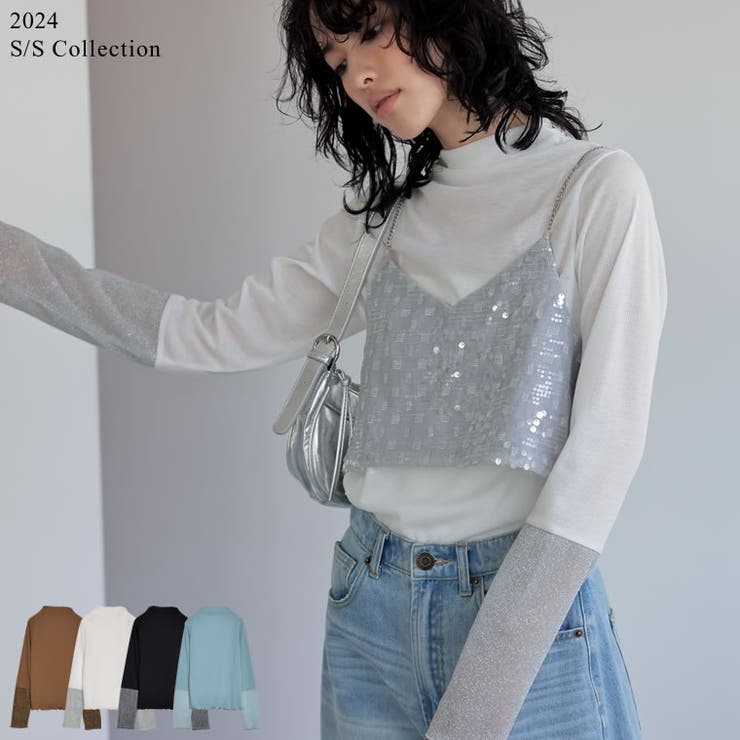 人気特価 2024SS ORDER]プチハイネックラメスリーブシアートップス PRE トップス