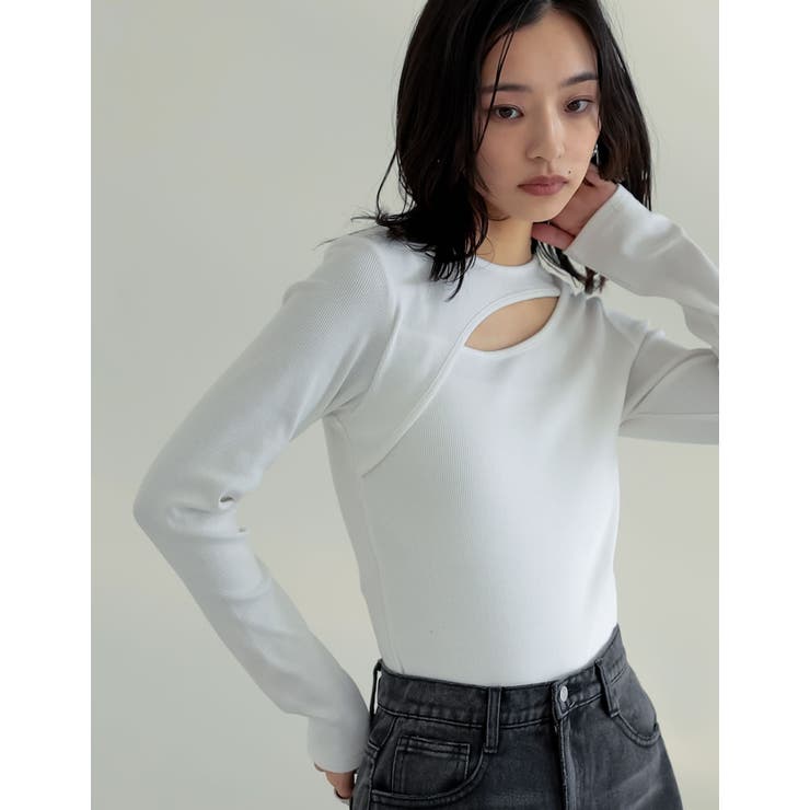 トップス re- ストレッチリブカットアウトデザイントップス[品番：GS000021949]｜Re