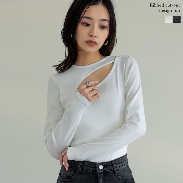 ストレッチリブカットアウトデザイントップス[品番：GS000021949]｜Re