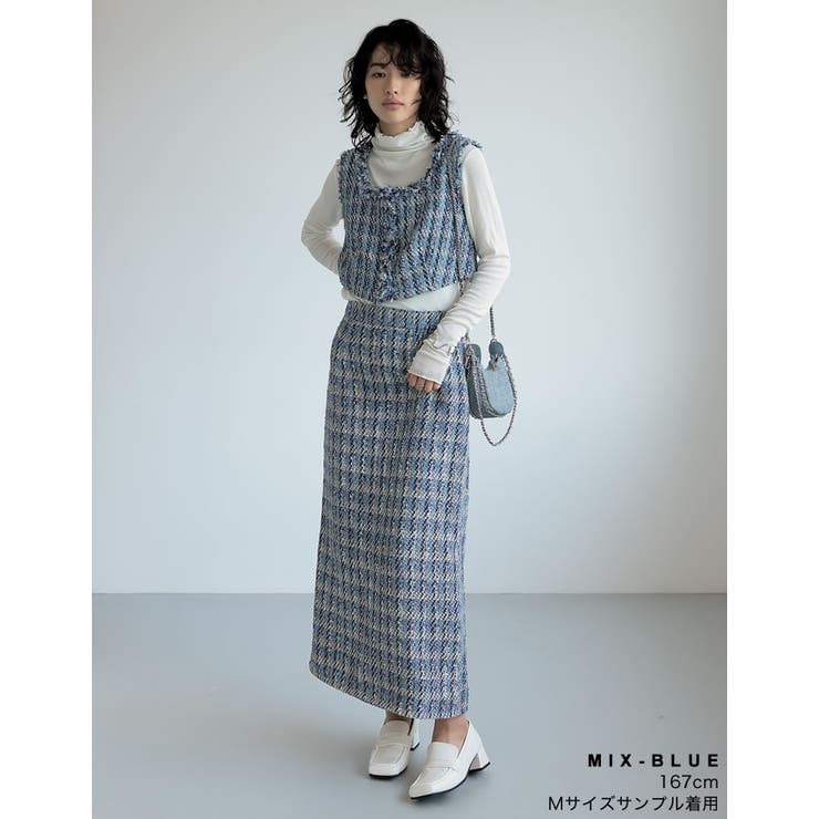 ツイードスカート Mサイズ プラスサイズ》サマーツイードタイト