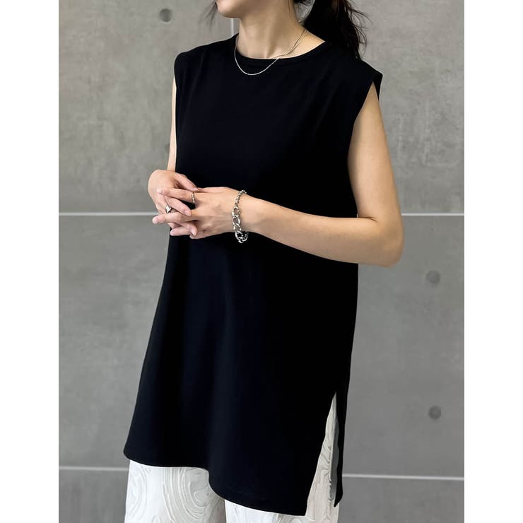 二の腕すっきり]コットンフレンチスリーブチュニックTシャツ