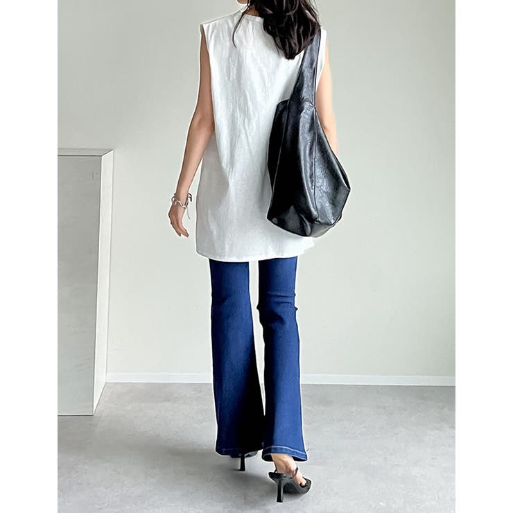 二の腕すっきり]コットンフレンチスリーブチュニックTシャツ