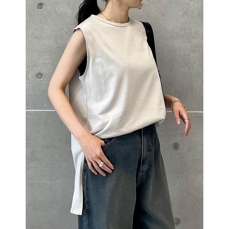 二の腕すっきり]コットンフレンチスリーブチュニックTシャツ