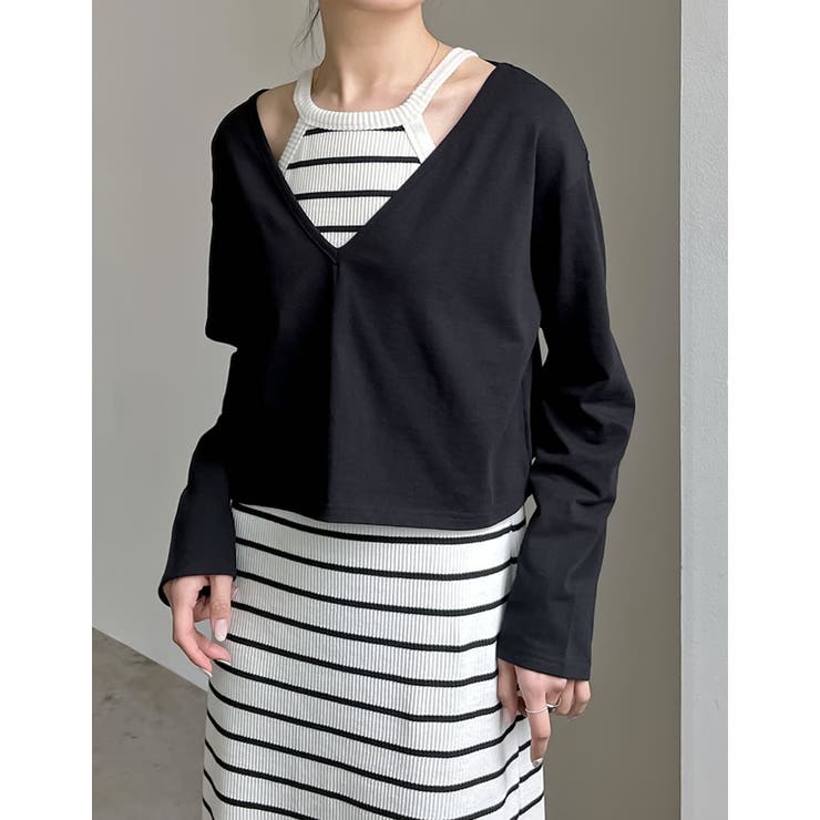 [低身長 高身長サイズ有][2点セット]カップ付きテレコアメスリワンピース×Vネ… | Re:EDIT | 詳細画像13 