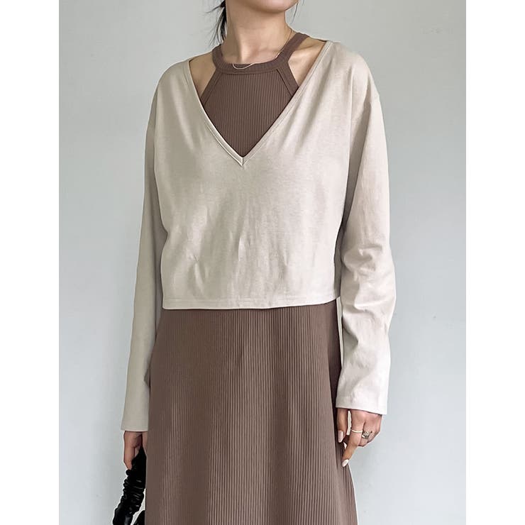 [低身長 高身長サイズ有][2点セット]カップ付きテレコアメスリワンピース×Vネ… | Re:EDIT | 詳細画像17 