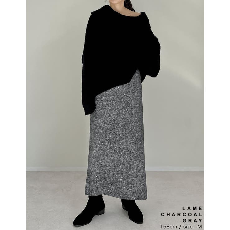 低身長サイズ有]スパンコールラメミックスニットナロースカート[品番